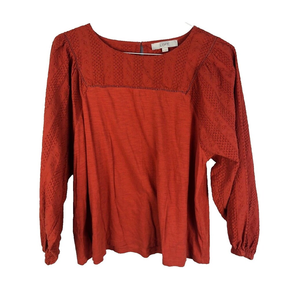 LOFT Blouse Top Orange Size XL Peasant Pirate Office 100% Cotton (small holes)